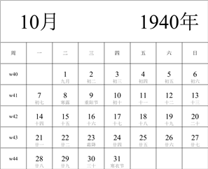 日历表1940年